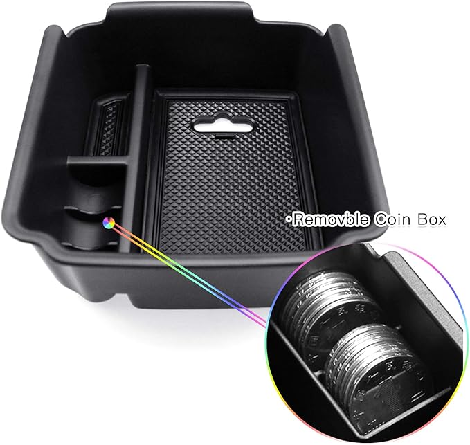 SKTU Center Console Organizer Compatible with 2018-2020 Tiguan Allspace LWB Accessories Insert ABS Black Materials Tray Armrest Secondary Storage Box