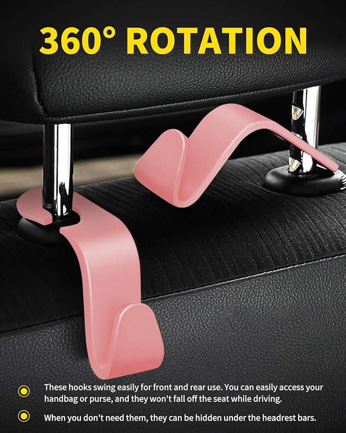 8 Pack Car Seat Headrest Hooks with 44 Pounds Load Capacity, Hangers Storage Organizer Universal Car Interior Accessories for Handbags Water Bottles Purse Coats Umbrellas, Pink