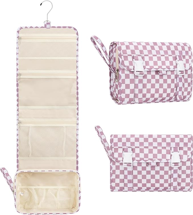 Relavel Hanging Toiletry Bag, Travel Toiletries Bag with Hanging Hook, Water Resistant Makeup Cosmetic Organizer for Full Sized Container, Shampoo, Portable Wash Bag for Essentials - Purple