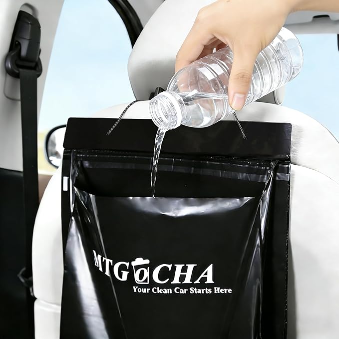 Disposable Car Trash Bags Hanging (Set of 60) - Leak-Proof, Smell-Proof, Recycled Car Garbage Bags, Automobile Trash Container, Road Trip Essentials, Black-Medium