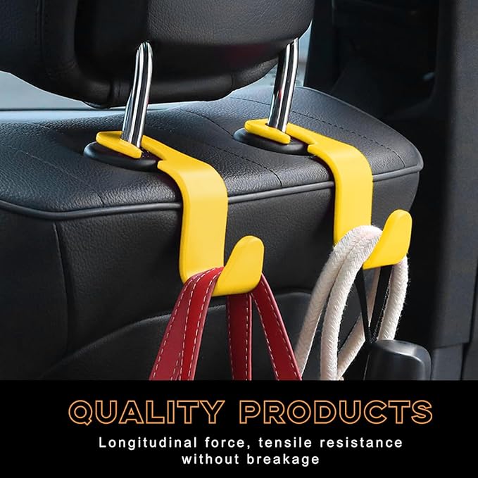 povtii 4PCS Car Seat Headrest Hook, Auto Back Seat Hanging Storage Organizer, Vehicle Seatback Hanger Holder for Purse Handbag Coat Umbrella, Universal Interior Car Accessories (Yellow)