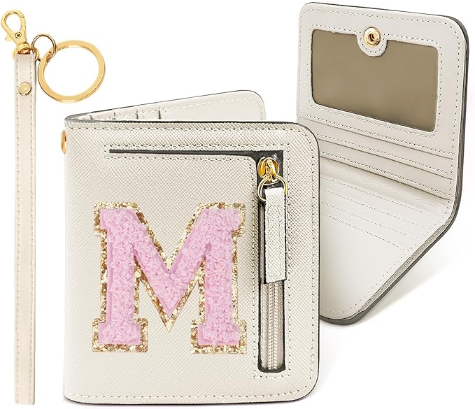 COSHAYSOO Easter Birthday Gifts Initial Wallet for Teenager Girls 8-10 10-12 12-14 14-16 Small RFID Bifold Wallet Travel Purse Unique Preteen Stuff Chenille Letter M Cream