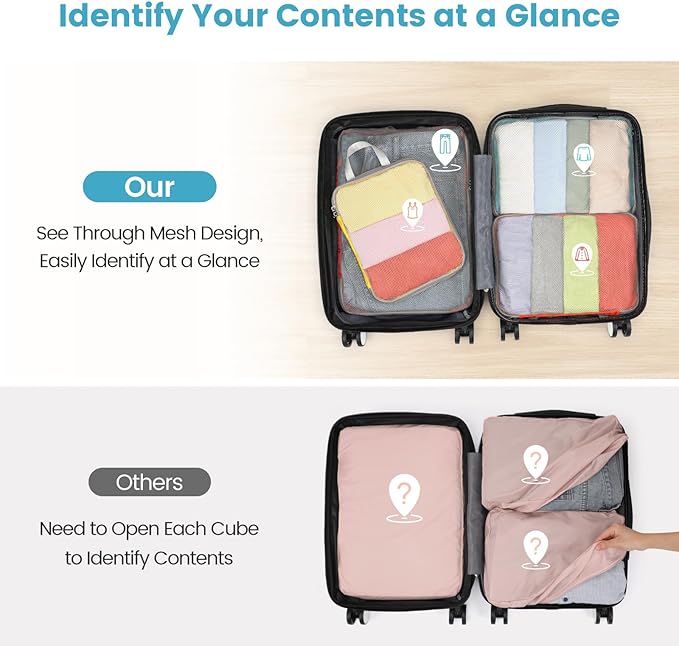 Cambond Compression Packing Cubes for Travel - 4 Set Multi-color See Through Mesh Compression Cubes for Travel Essentials, Space Saving Luggage Packing Organizers Bags for Carry on Suitcases