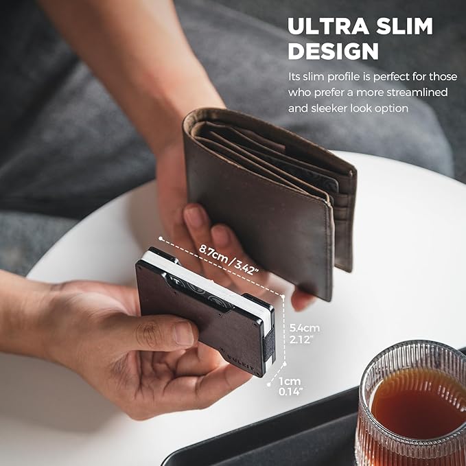 VULKIT Men's Metal Wallet with Money Clip Slim Credit Card Holder, Minimalist Business Card Case Front Pocket Wallet for Men(Retro Epresso)