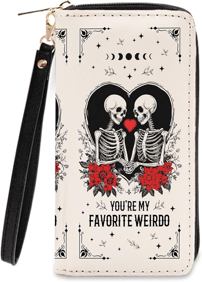 Gothic Romance Skull Wallets for Women - Slim PU Leather Womens Wallet with Cash Zipper Coin Purse, Small Credit Card Holder Travel Wallet, Wristlet Wallets for Female Ladies Purse (Dark Humor Gift)