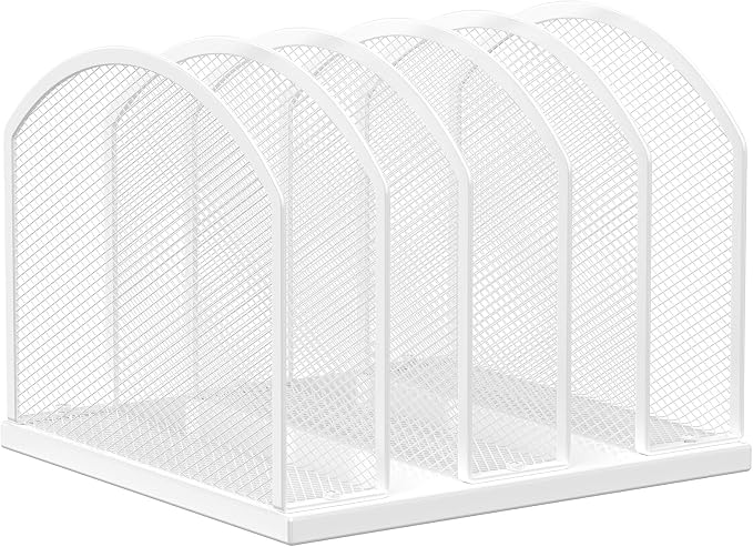 Gawerk 5-Section Vertical Desktop Organizer, 5-Section Mesh File Folder Stand Sorter for Office Home Classroom Organization (1, White)