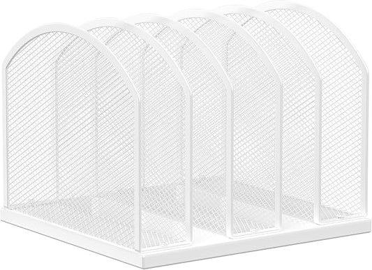 Gawerk 5-Section Vertical Desktop Organizer, 5-Section Mesh File Folder Stand Sorter for Office Home Classroom Organization (1, White)
