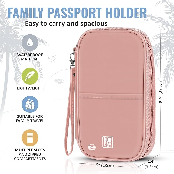 BOACAY Travel Document Organizer with RFID, Family Passport Holder, Wallet for Women & Men, Portable & Waterproof Case for Cards, Boarding Pass, Money