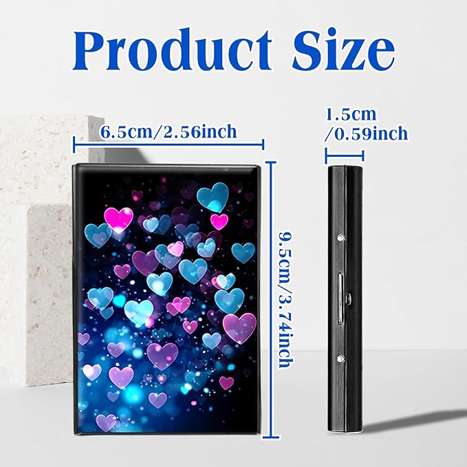 RFID Blocking Credit Card Holder - Slim Metal Wallet for Women & Men,Colorful Heart Shape Design Stainless Steel Business Card Case,Compact Pocket Organizer for Travel & Daily Use