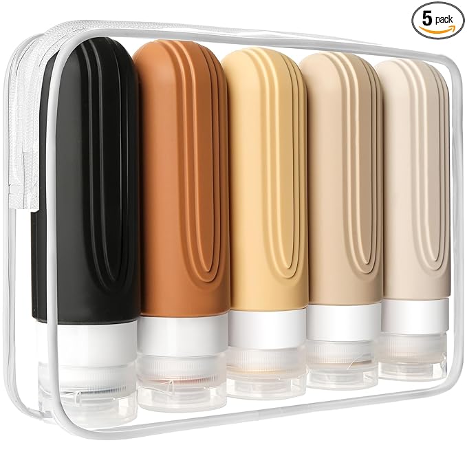 Travel Bottles for Toiletries, 5 Pack TSA Approved Travel Size Containers, 3oz Leak Proof Refillable Travel Accessories for Shampoo Conditioner, BPA Free Travel Bottles with Toiletry Bag