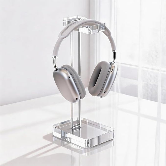 Headphone Stand Headset Holder for Desk, Solid Christal-Clear Acrylic with Silver Hardware Earphone Hanger for Gaming Room Office Accessories