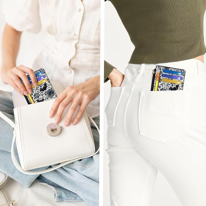 Tipmile Credit Card Holder for Women Slim Minimalist Front Pocket RFID Blocking Wallet Small Compact Card Case with ID Window, Bats