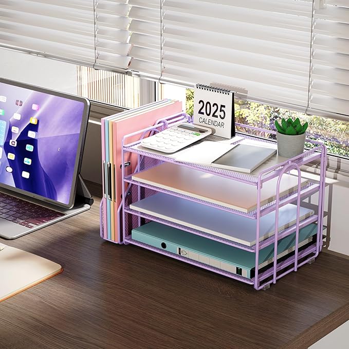 gianotter 4-Tier Paper Organizer With Magazine Holder, Desk Organizers and Accessories, Desk Accessories & Workspace Organizers, File Organizer for Office Supplies Storag (Purple, 4-Tier)