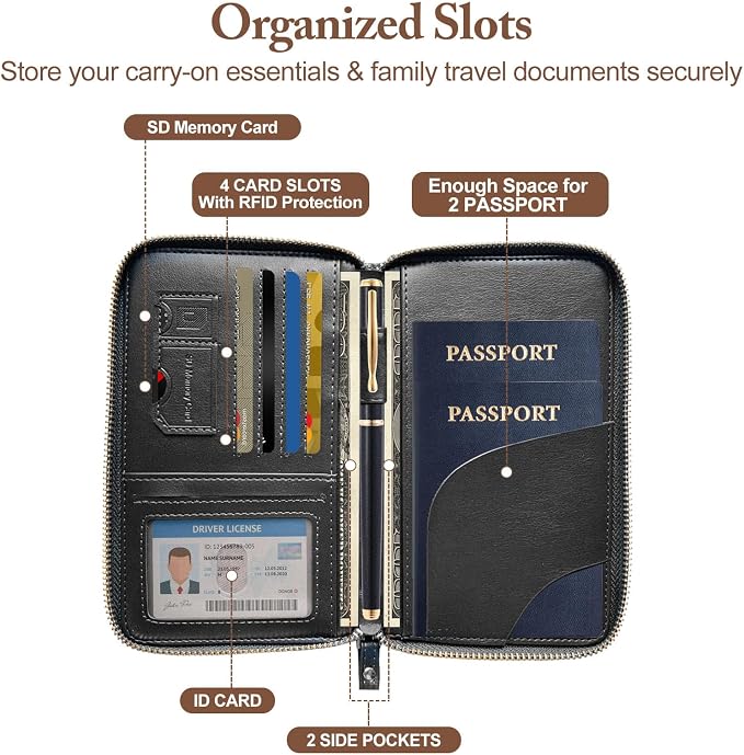 Family Passport Holder for Travel Women and Men RFID Passport Holder with Zipper Passport Case Passport cover Passport Wallet Travel Essentials and Accessories(1-2, Dark Brown)