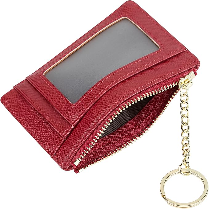 Women's Slim Minimalist Card Holder Coin Changes Purse Keychain Front Pocket Wallet With ID Window