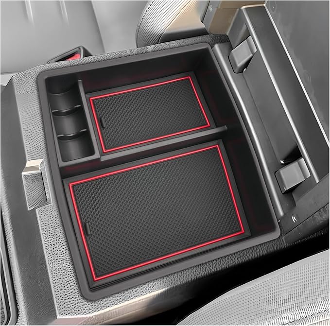 SXCY for 2024 2025 2026 Toyota Tacoma Center Console Organizer for Toyota Tacoma 2025 2026 Accessories Console Tray for 2024-2026 Tacoma Console Organizer 2024-2026 Tacoma Limited Accessories Red