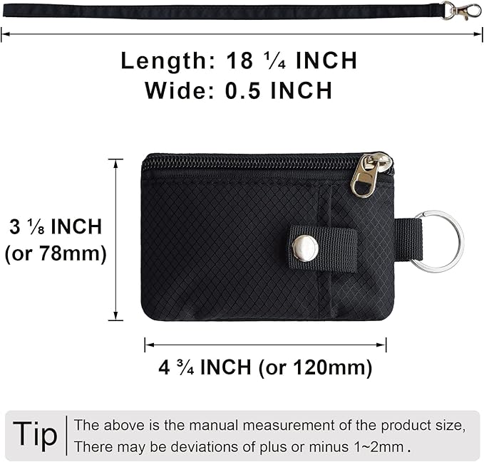 CHENSPRX Minimalist RFID Blocking Small Wallet with ID Window,WaterResistant Zip Id Case Wallet with Lanyard Keychain for Cards,Cash,Travel,Women,Men