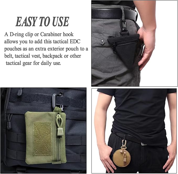2 Packs Tactical EDC Pouches Compact Mini Military Molle Utility Pouch Accessories Organizer Bags Coin Purse Keychain Pockets Credit Card Holder for Waist Pack