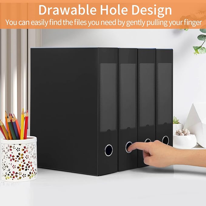 HUA JIE A4 Storage File Boxes Plastic Archives Cases with Lid, File Folder Organizer Document Filing Box for office,31×7.5×23.5 cm, Black(Pack of 4)