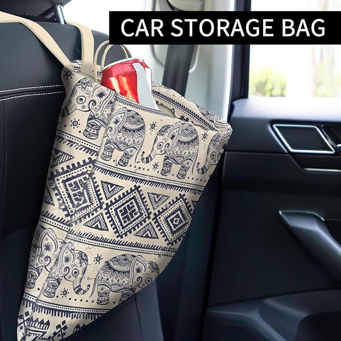 Car Trash Can, Cute Car Trash Bag, Hanging Car Organizer and Storage Bag, Trash Bin for Car Accessories, Vehicle, Travelling, Camping Cute Blue Stripe Elephant