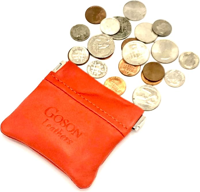 Goson Classic Leather Squeeze Coin Purse change Holder For Men and Women, Pouch size 3.50 in X 3.25 in