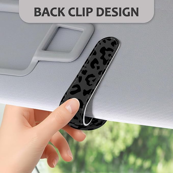 2 Pack Sunglass Holder for Car Visor, Universal Magnetic Car Sunglass Holder for Different Size Eyeglasses, Car Visor Accessories (Leopard-Black)