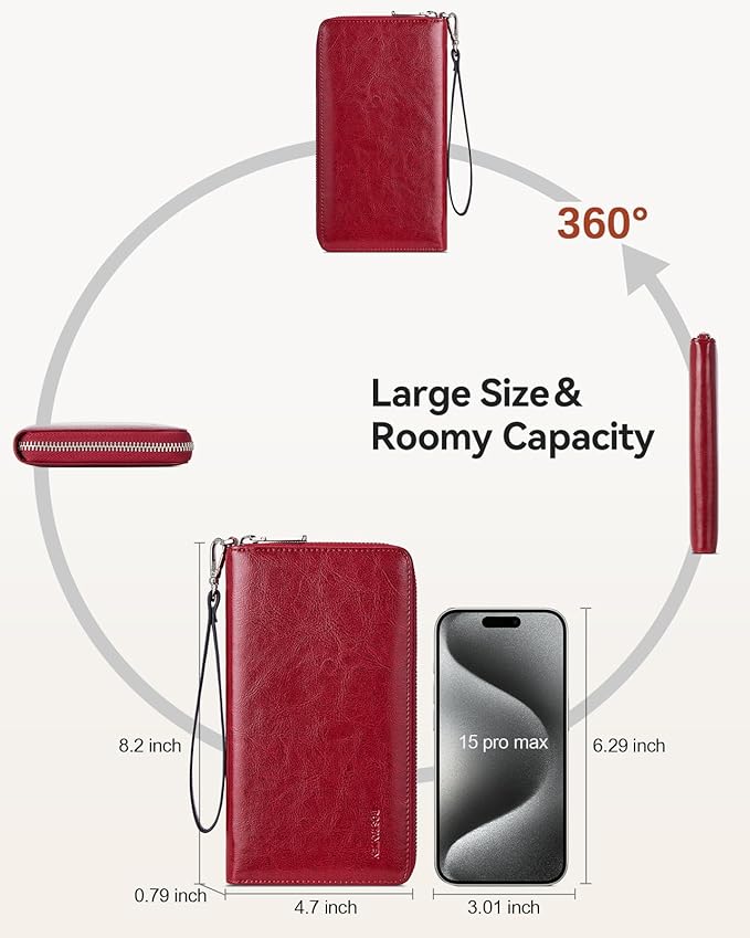 BOSTANTEN Leather Wallet for Women RFID Blocking Zip Around Credit Cards Holder Phone Clutch