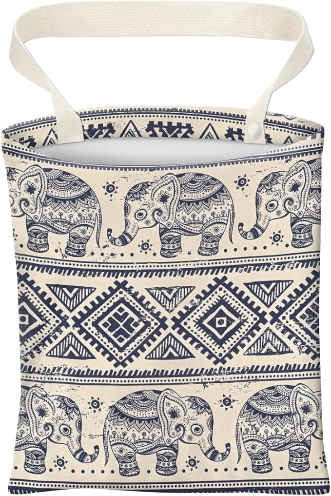 Car Trash Can, Cute Car Trash Bag, Hanging Car Organizer and Storage Bag, Trash Bin for Car Accessories, Vehicle, Travelling, Camping Cute Blue Stripe Elephant