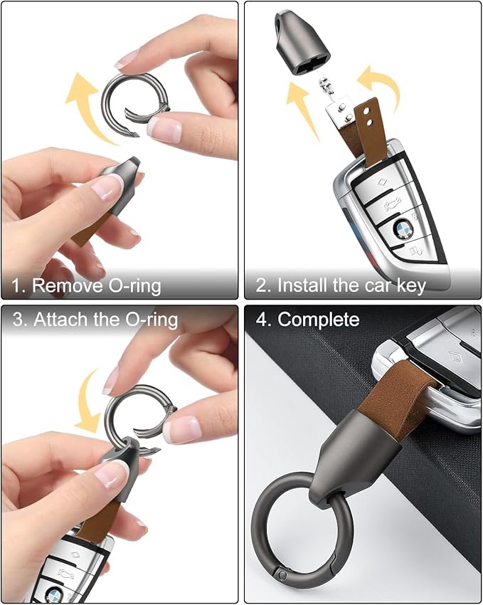 Car Key Chain Clip Leather Keychain Key Fob, Key Chain Rings for Car Keys Key Holder with Zinc Alloy Buckle for Men