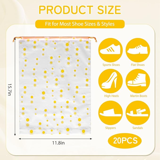 Shoe Bags for Travel, 15.7" x 11.8" Travel Shoe Bags for Packing, Large Waterproof Portable Travel Shoe Storage Bags Travel Essentials Women for and Men (20, Daisy)