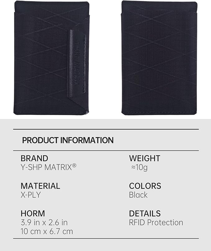 Y-SHP MATRIX Slim Minimalist RFID Blocking Wallet - Ultra Slim Credit Card Holder for Front Pocket (3.9"x2.6") Lightweight Travel & EDC(Xply-Black)