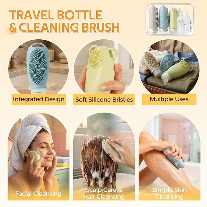 Silicone Travel Bottles for Toiletries, 3.4 oz Travel Bottles TSA Approved, Multifunctional Cleaning Travel Toiletry Bottles Set, Refillable and Leakproof Travel Squeeze Bottles