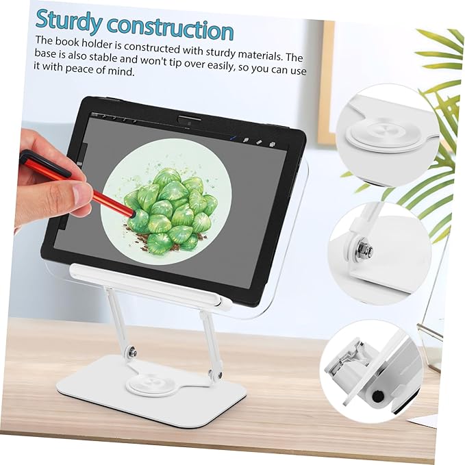 Adjustable Rotating Book Holder Stand Multi-Functional Desktop Stand for Reading Recipe Books and Laptops Height Adjustable with Page Clips for Hands Use