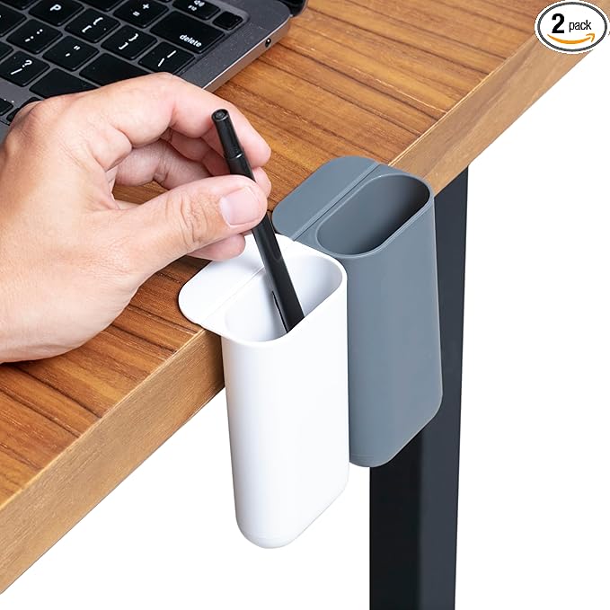 2 Pack Deskside Pen Holder - Optimize Your Space with Our Attachable Pencil Holder for Desk - Desk Pen Holder with Self-Adhesive and Rotatable Attacher
