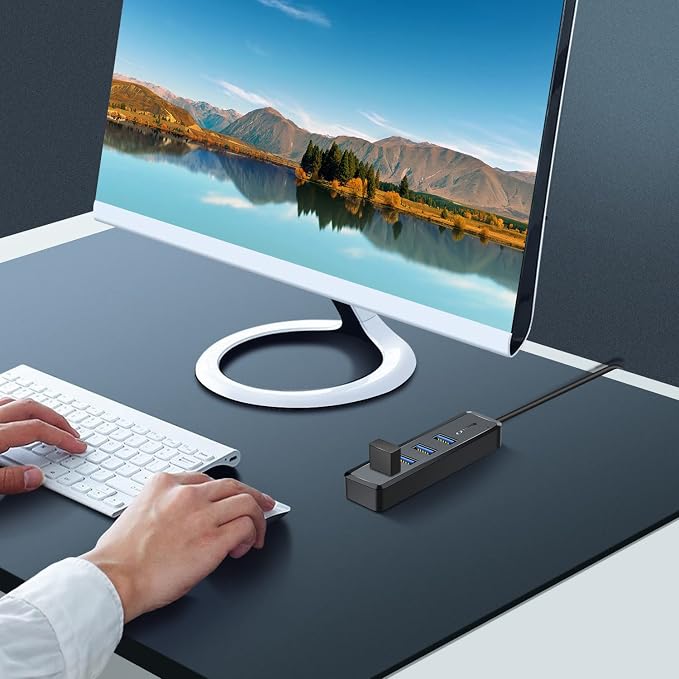 SmartQ H302S USB 3.0 Hub, 4-Port USB Expander with 2ft Long Cable, High-Speed Data Transfer, Compatible with Laptop, PC, Mac, Printer, External HDD