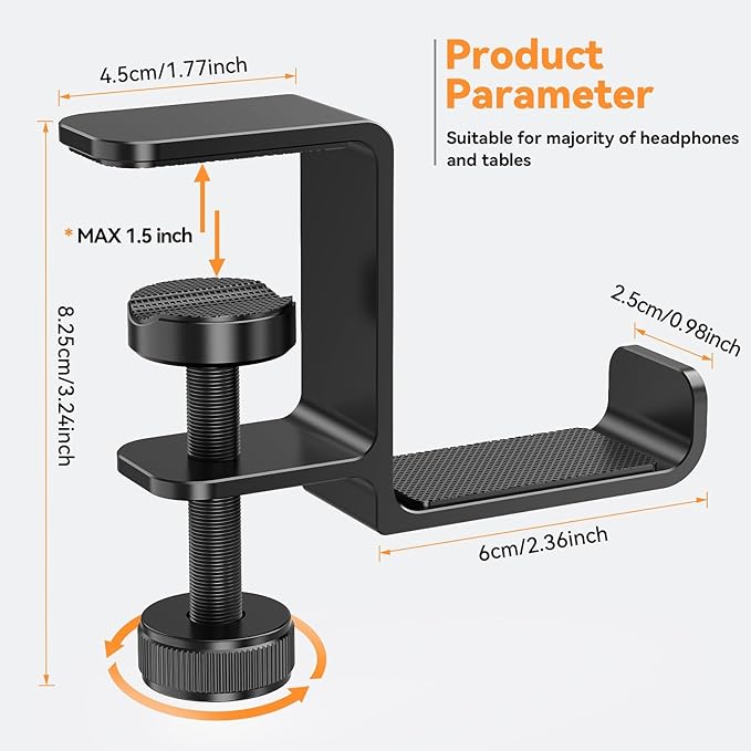 Headphone Hanger Holder Stand-Under Desk Headphone Hanger， Headset Hook Holder Space-Saving Aluminum Stand with Universal Fit for Gaming PC Accessories (Black-1PCS)
