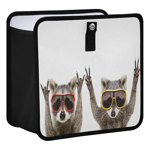 Funny Raccoons Sunglasses Animal Car Trash Can, Foldable Hanging Car Trash Bag, Small Waterproof Car Accessories Garbage Bin