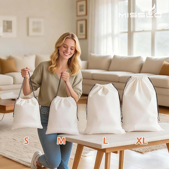 MISSLO Set of 3 Cotton Breathable Dust-proof Drawstring Storage Pouch Multi-functional Bag. Pack 3 S
