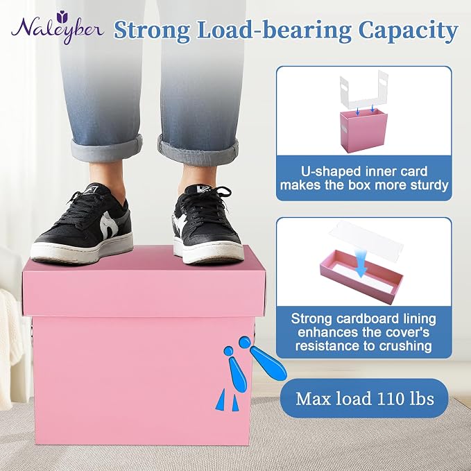 File Organizer Box with Lid & Handle, Thickened Cardboard Hanging File Folder Storage Boxes for Letter Size, Portable Filing Organizer for Office, Home, Classroom, Pink 2 Pack