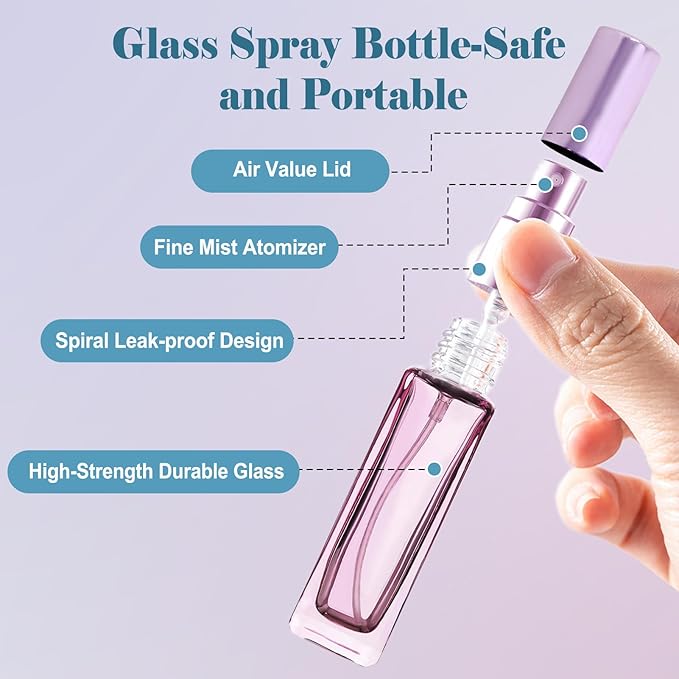 5 PCS Travel Perfume Bottle Refillable, 10ml Empty Mini Perfume Bottle Leakproof Perfume Atomizer Set for Travel, Cologne Bottle Portable Perfume Atomizer Refillable for Women and Men