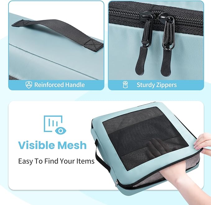 Mesh Packing Cubes for Travel, Durable Luggage Organizer with Sturdy Material and Double Zippers, Comprehensive Set for Travel Accessories Storage, 10 set, teal