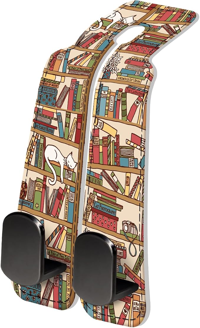 PU Leather Car Seat Hook, Storage Headrest Hanger, Cute Car Backseat Organizer, Car Hooks For Purses and Bags Vintage Bookshelf Pattern