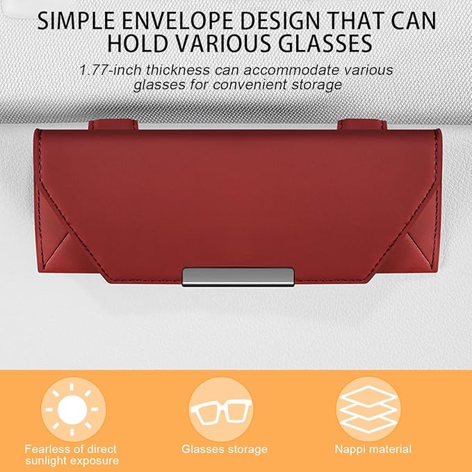 Osilly Car Sunglasses Holder, Sun Visor Eyeglasses Protective Storage Case with Hidden Magnetic Closure (Wine Red)