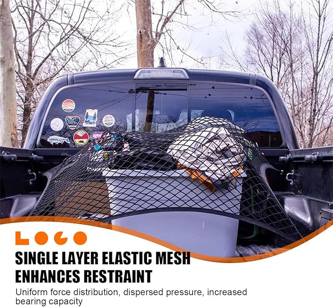 Zpana Truck Bed Cargo Net for Pickup, Highly Elastic 4'x4' Stretch to 7'x7' Stretchable Trunk Organizer Mesh with 6 PCS Carabiners, Auto Storage Accessories, Universal for Vehicles(Single Layer)