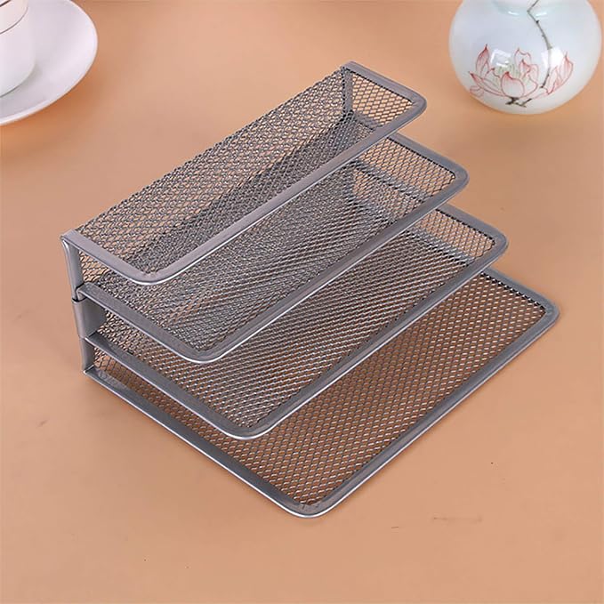 VANRA 2 Small Letter Sorters Desktop Envelopes Holder Organizer Metal Mesh with 3 Vertical Upright Compartments (2 Silver)