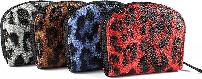 Small Zip Wallet Credit Card Wallet Coin change case Holder for women PU Leather(Navy Leopard)