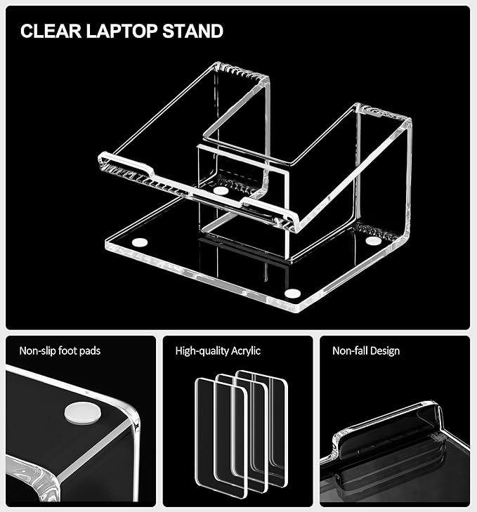Acrylic Laptop Stand for Desk, Laptop Riser for 10-17.3 Inch Laptops, Ergonomic Computer Stand Holder Compatible with Macbooks and Notebooks