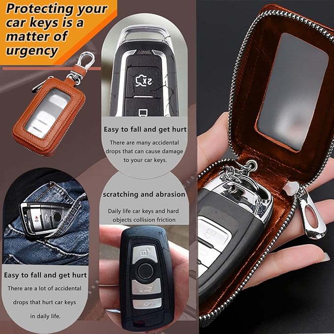vvag Premium Car Key Fob Case Genuine Leather Car Smart Key fob Holder Car Remote Keychain Bag Universal