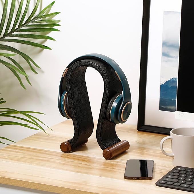 Wooden Headset Stand,Universal Earphone Hanger Holder for Gaming Headsets & DJ Studio Headphones Desktop Headphone Rack for All Headphone Size