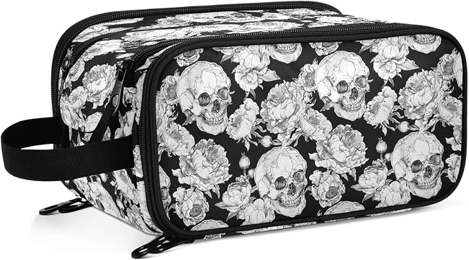 MNSRUU Travel Makeup Bag, Goth Skull Makeup Bag - Large Capacity Cosmetic Bag Organizer, Portable Toiletry Bag for Travel Size